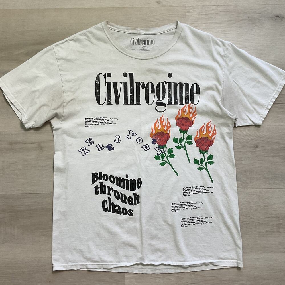 Civil Regime Blooming Through Chaos Mens TShirt White Large Pure cotton